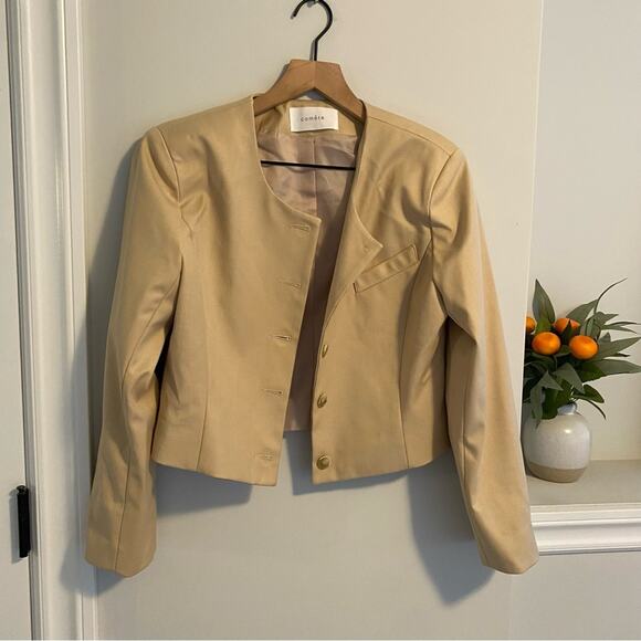 Comete Tan Neutral Cropped Button Front Blazer Jacket XS - Picture 10 of 11
